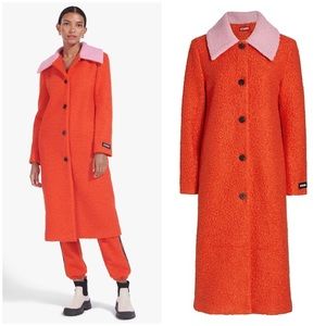 STAUD Frankie Faux Fur Teddy Boucle Long Coat Poppy Pink Size Small